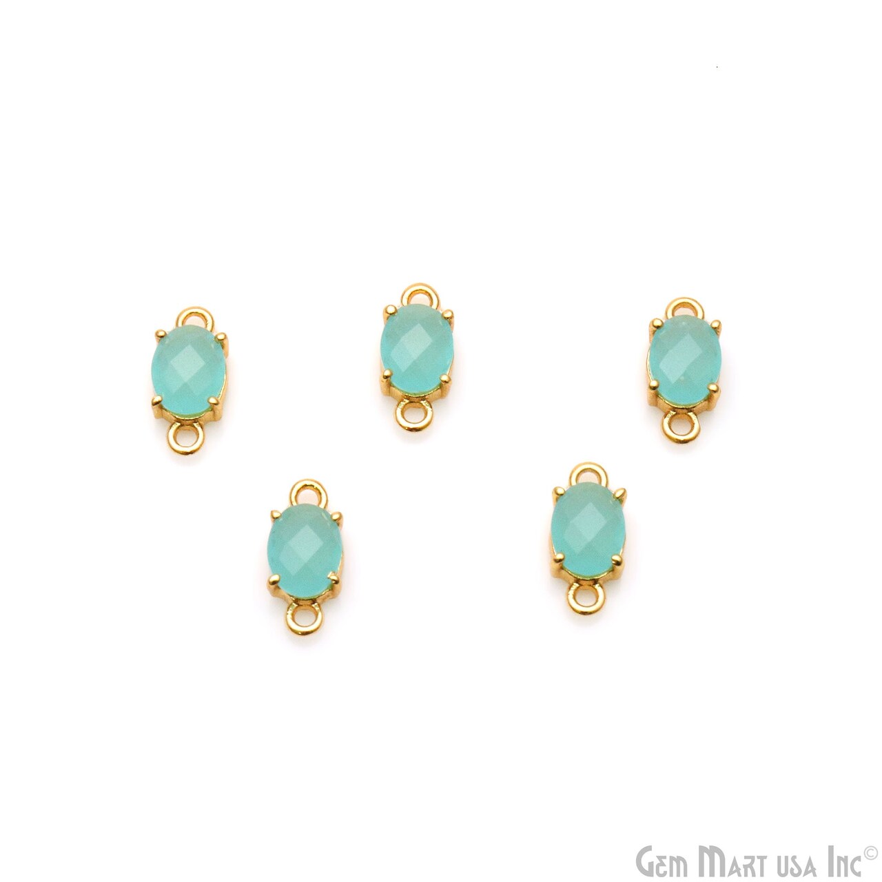 Gemstone Bracelet Charm, Oval 6x8mm Prong Setting, Gold Plated Double Bail, Connector Pendant, GemMartUSA (50310)